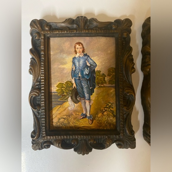 Vintage pair of wall art: blue boy and pinkie lady. Wooden frames 9x7” - Picture 2 of 6
